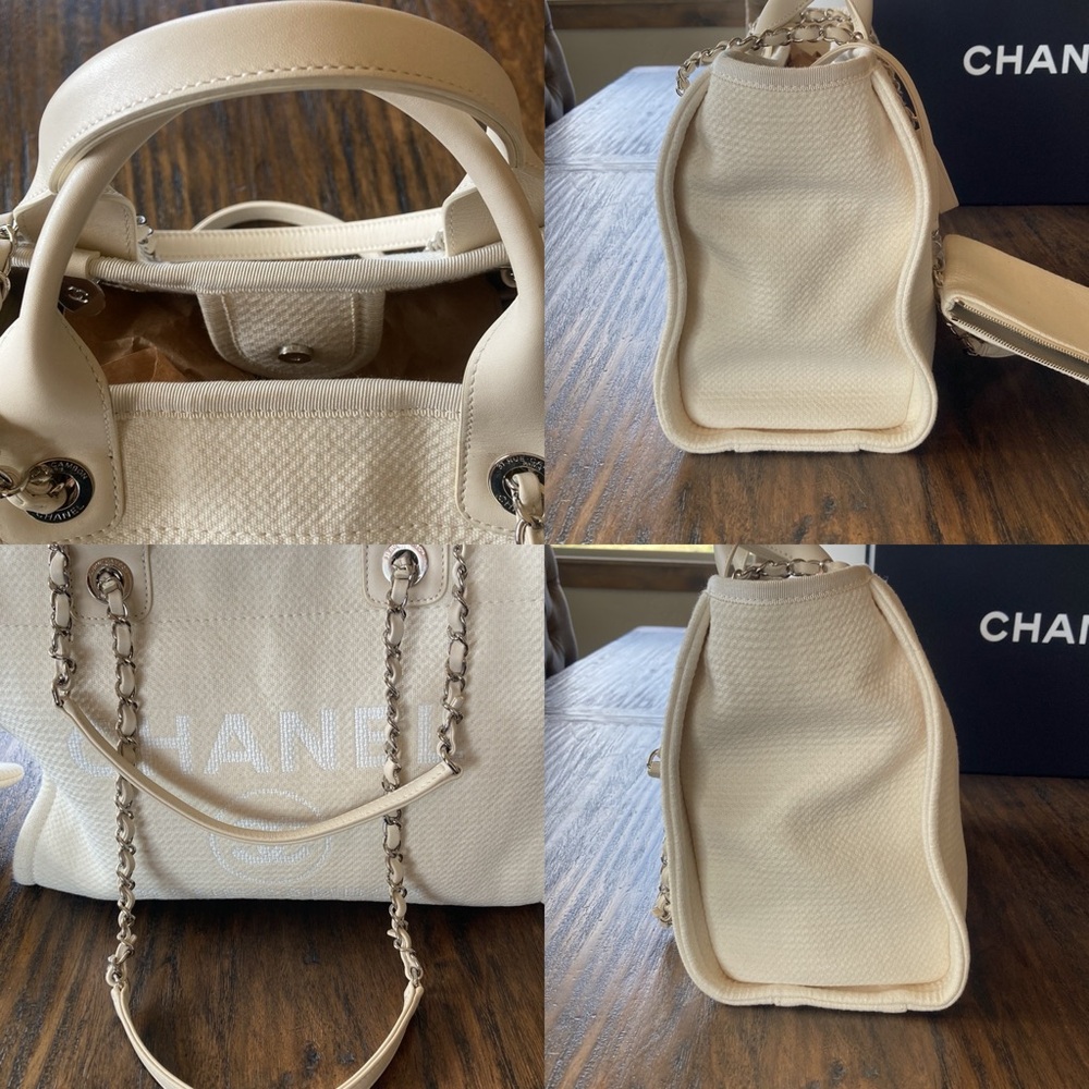 CHANEL Deauville Shopping Bag Tote White Boucle Silver Hardware - Picture 10 of 16